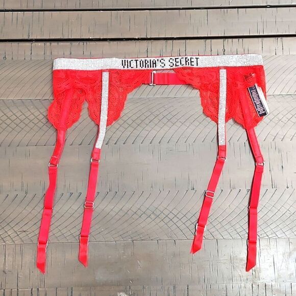 Victoria's Secret Red Lace Bling Garter Belt Sz XS NWT - Picture 1 of 4